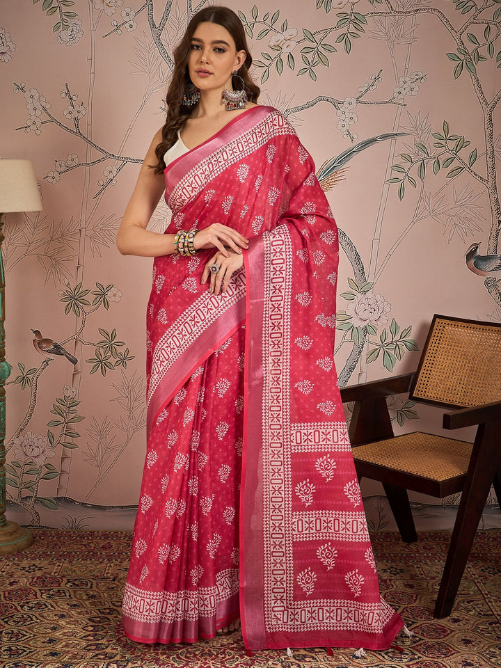 Designer Digital Printed Linen-Blend Saree | Perfect for Special Events