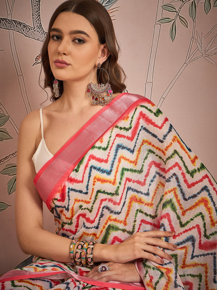 Designer Digital-Printed Linen-Blend Saree | Perfect for Special Events & Weddings