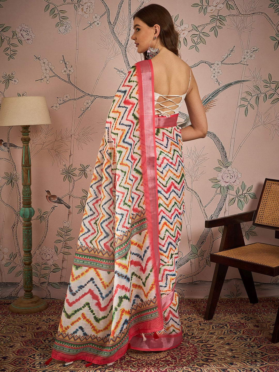 Designer Digital-Printed Linen-Blend Saree | Perfect for Special Events & Weddings