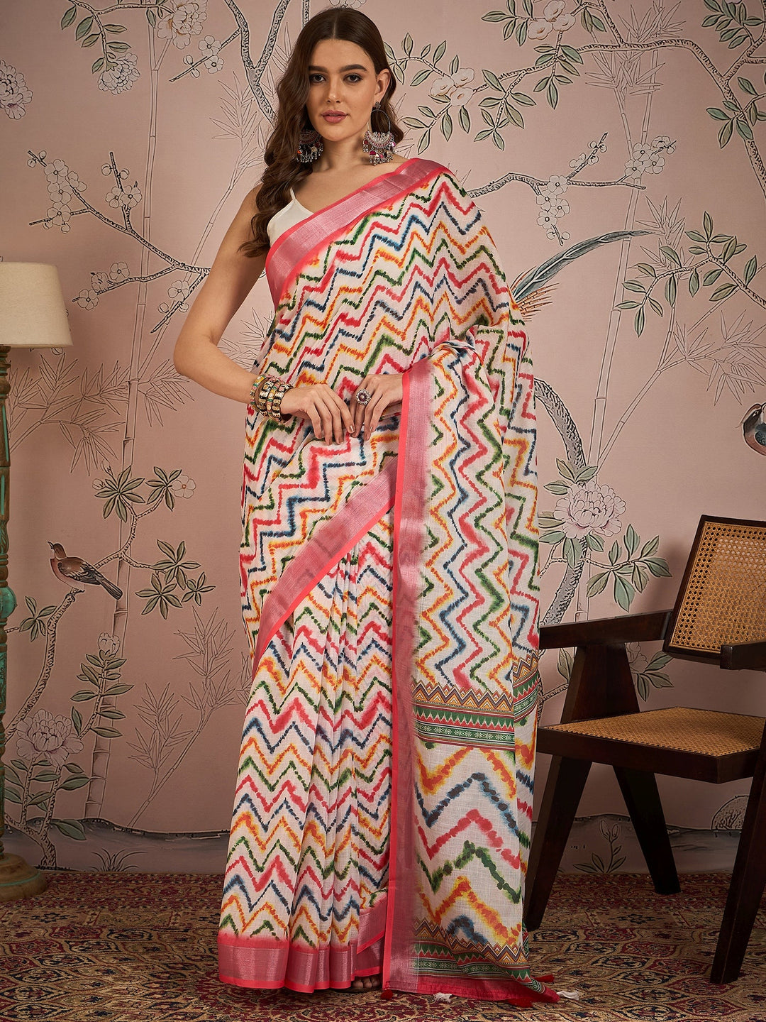 Designer Digital-Printed Linen-Blend Saree | Perfect for Special Events & Weddings