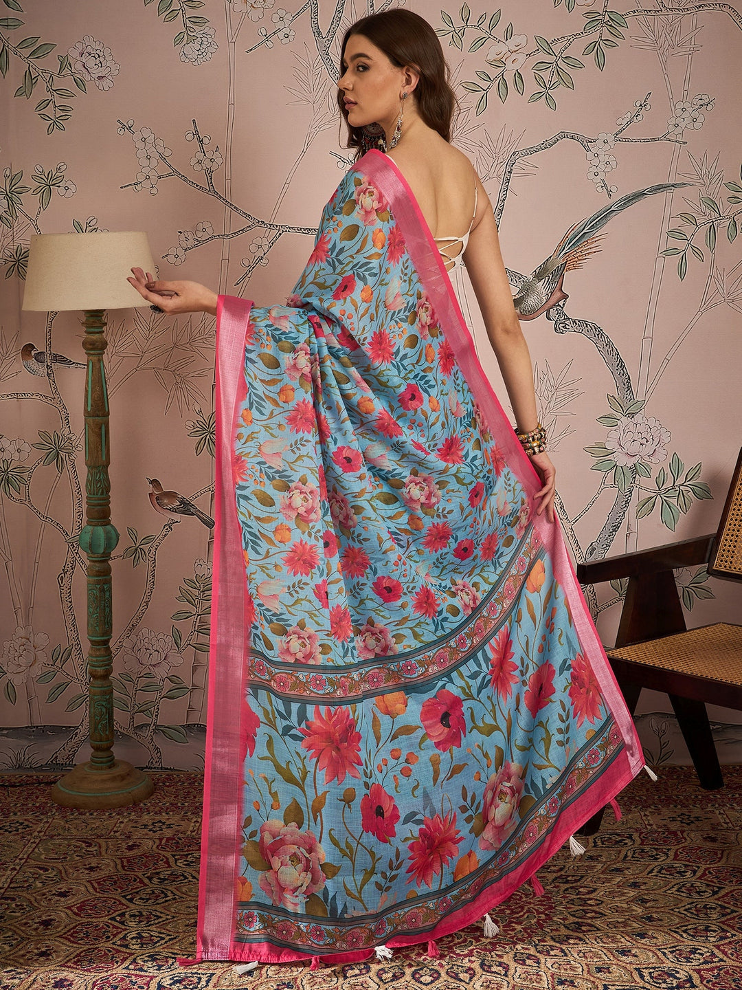 Designer Digital Printed Linen-Blend Saree | Special Event & Wedding Wear