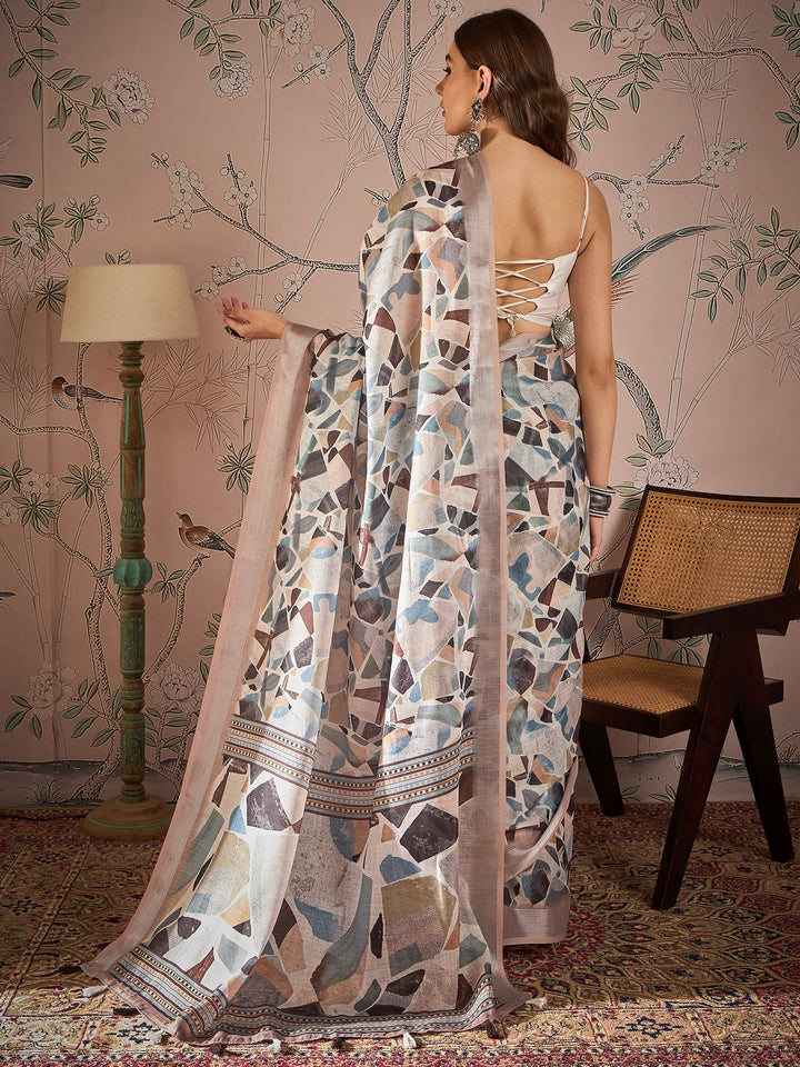 Designer Linen-Blend Saree | Digital Printed for Special Events & Weddings