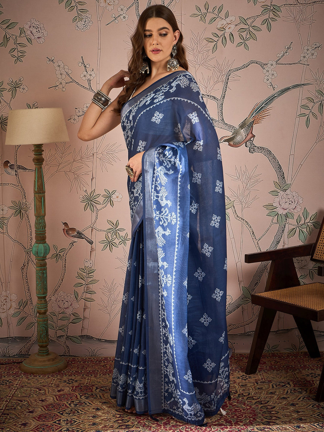 Designer Digital Printed Linen Blend Saree for Special Events | Elegant Tradition