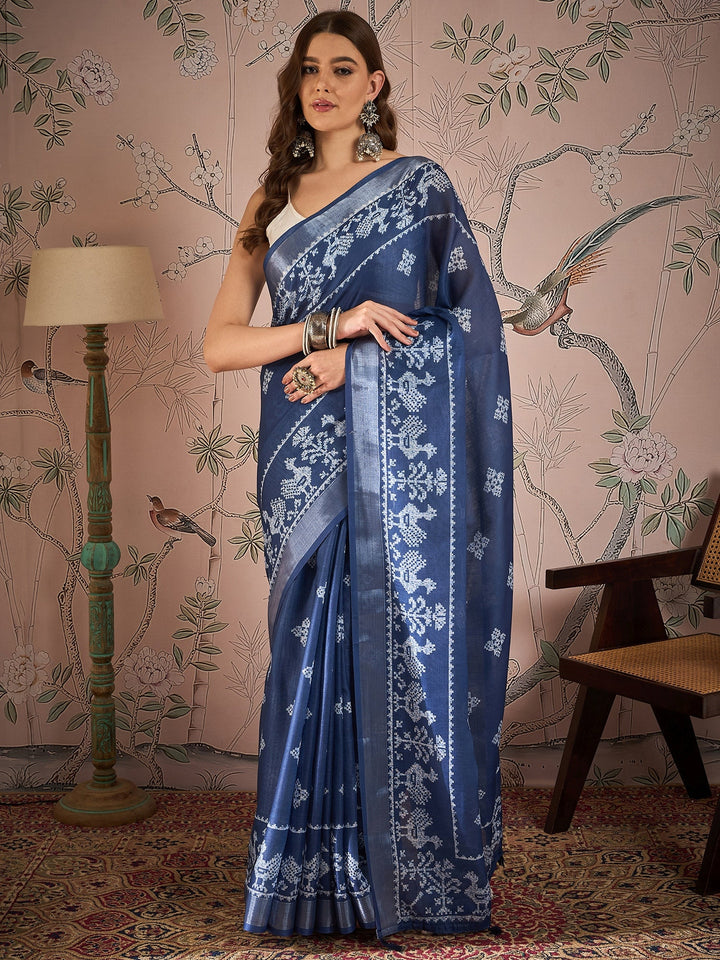 Designer Digital Printed Linen Blend Saree for Special Events | Elegant Tradition