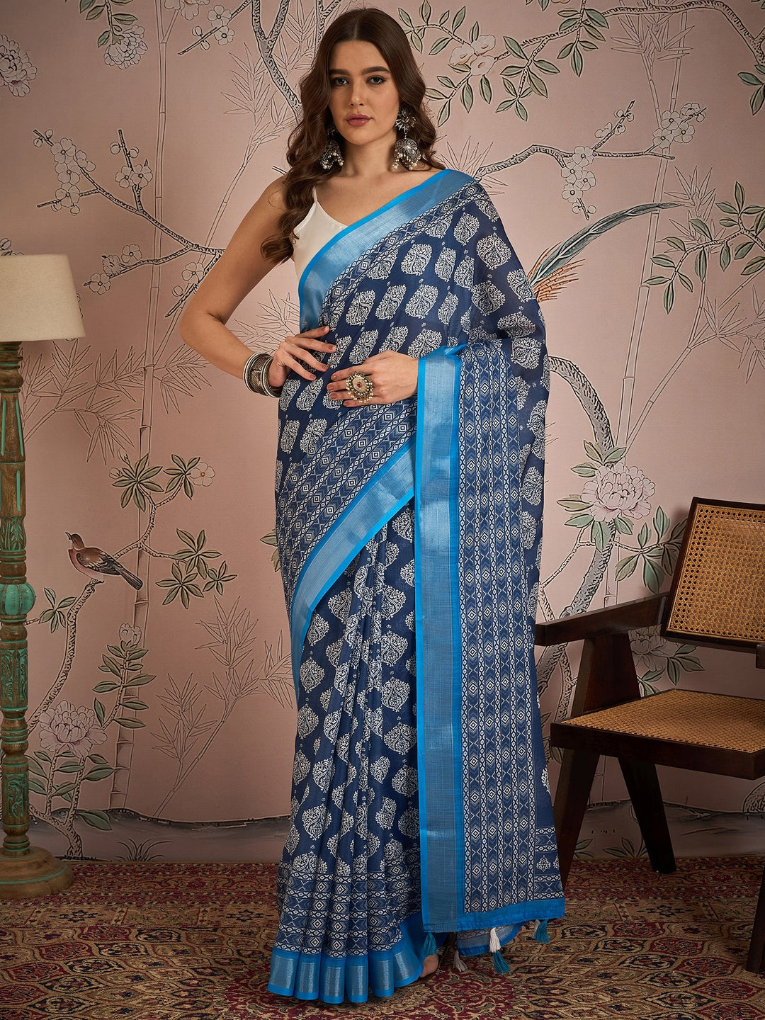 Designer Linen-Blend Saree | Digital Printed for Weddings & Special Events