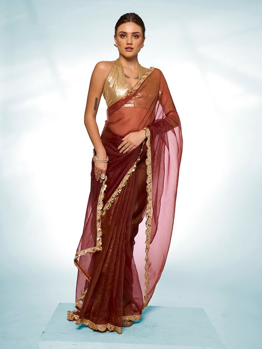 Elegant Solid Tissue Saree | Art-Silk Blouse | Perfect for Weddings & Festive Events