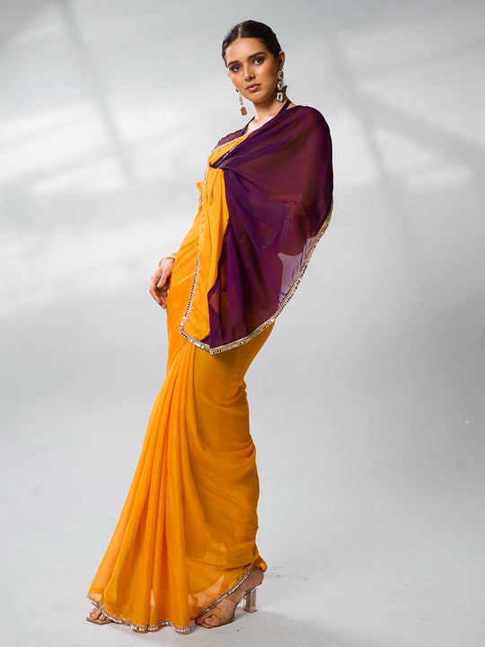 Elegant Georgette Saree | Art-Silk Blouse | Solid Designer for Weddings & Events