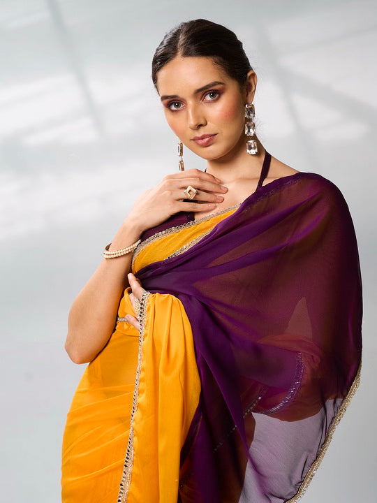 Elegant Georgette Saree | Art-Silk Blouse | Solid Designer for Weddings & Events