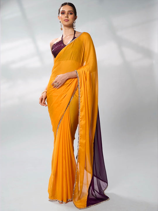 Elegant Georgette Saree | Art-Silk Blouse | Solid Designer for Weddings & Events