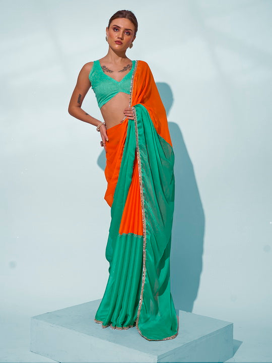 Elegant Georgette Saree | Solid Designer Wrap for Special Events & Weddings