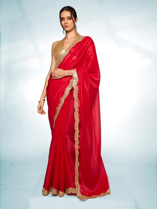 Elegant Solid Designer Saree | Jimmy-Choo Fabric | Art-Silk Blouse for Events