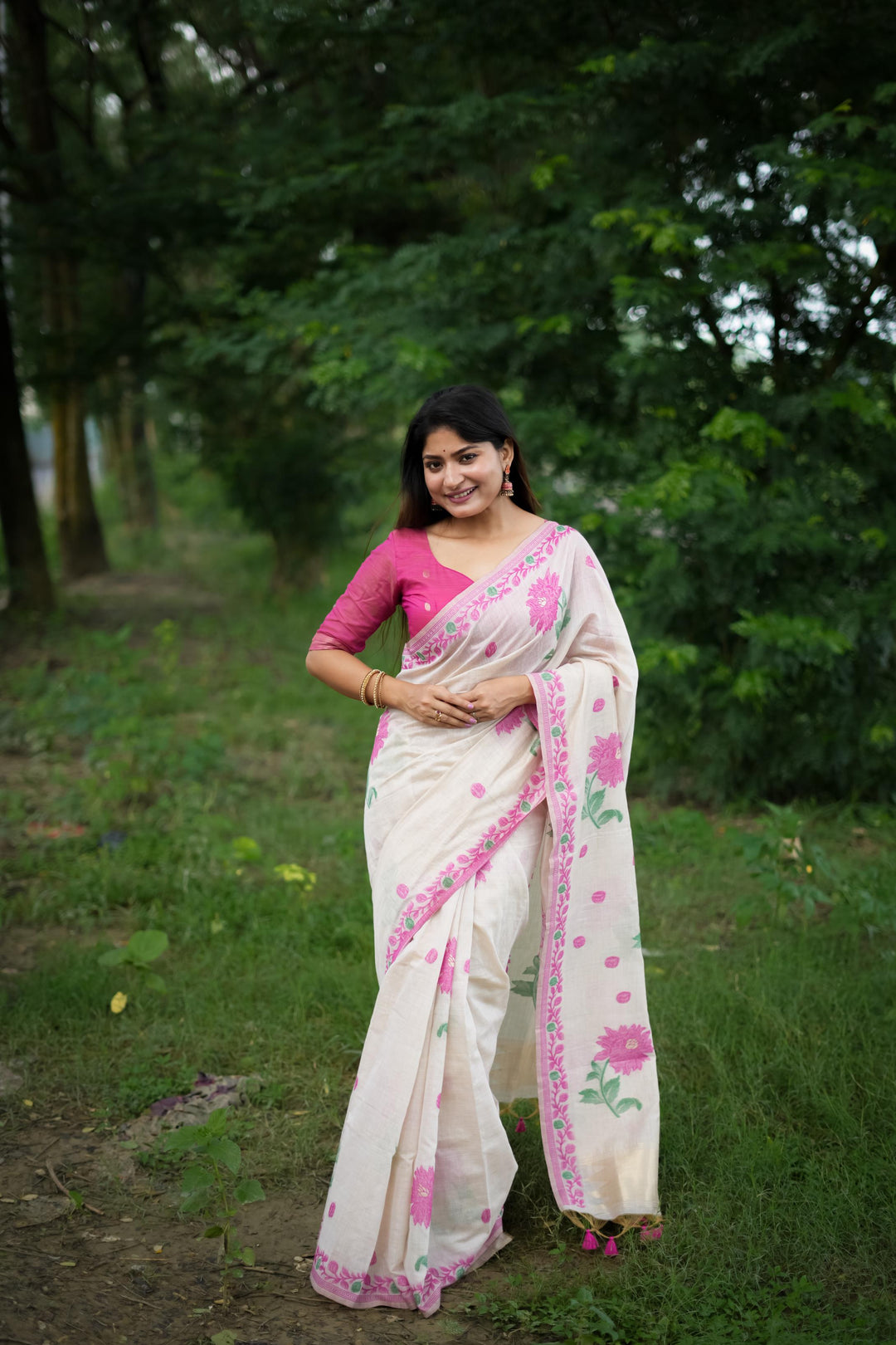 Muga-Cotton Jamdani Weaving Saree | Elegant for Weddings & Special Events