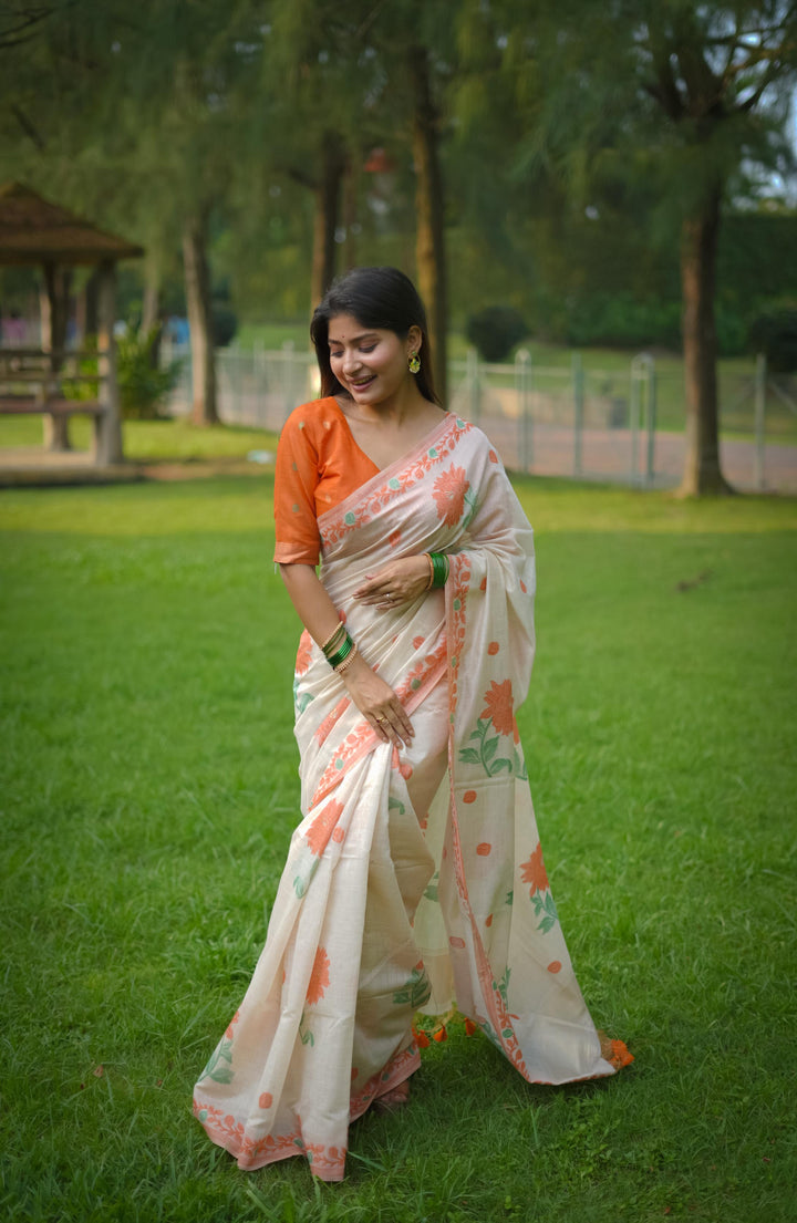 Muga-Cotton Jamdani Weaving Saree | Elegant for Weddings & Special Events