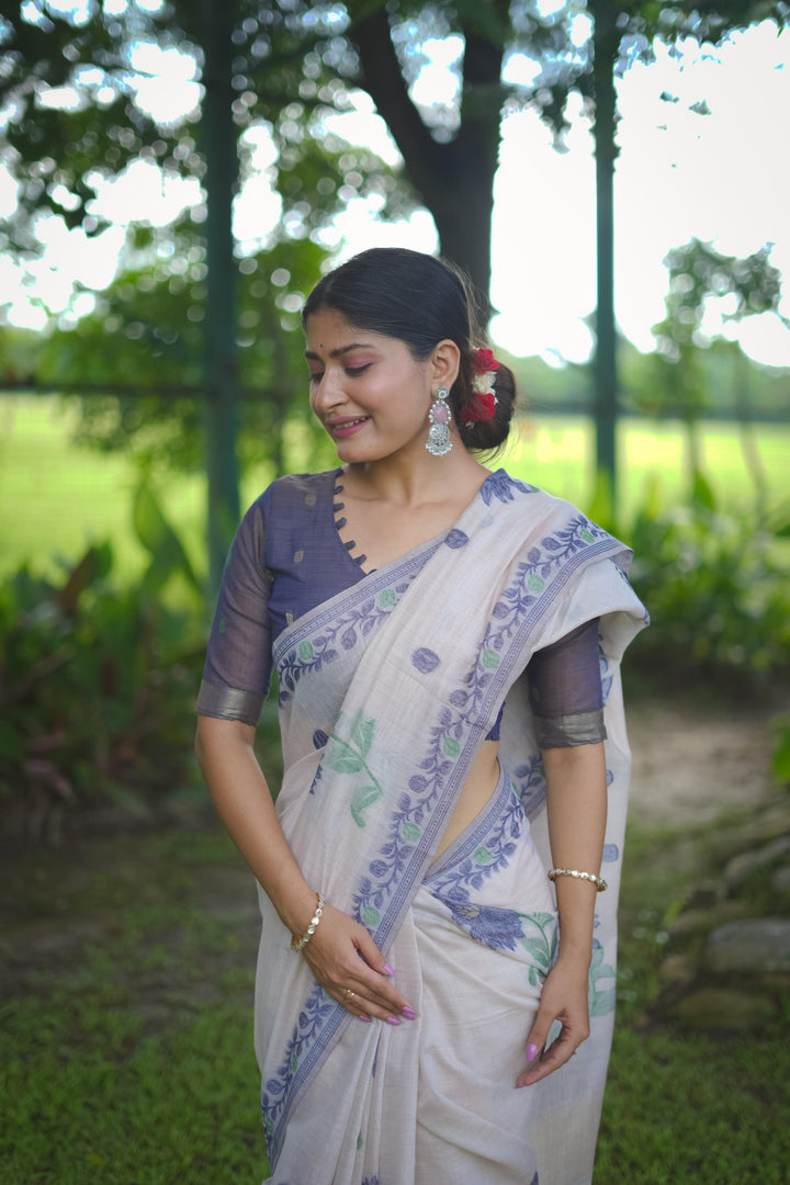 Muga-Cotton Jamdani Weaving Saree | Elegant for Weddings & Special Events