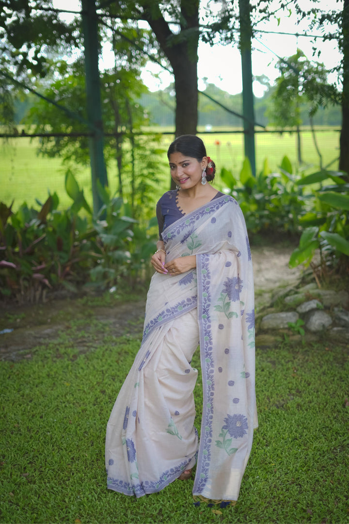 Muga-Cotton Jamdani Weaving Saree | Elegant for Weddings & Special Events