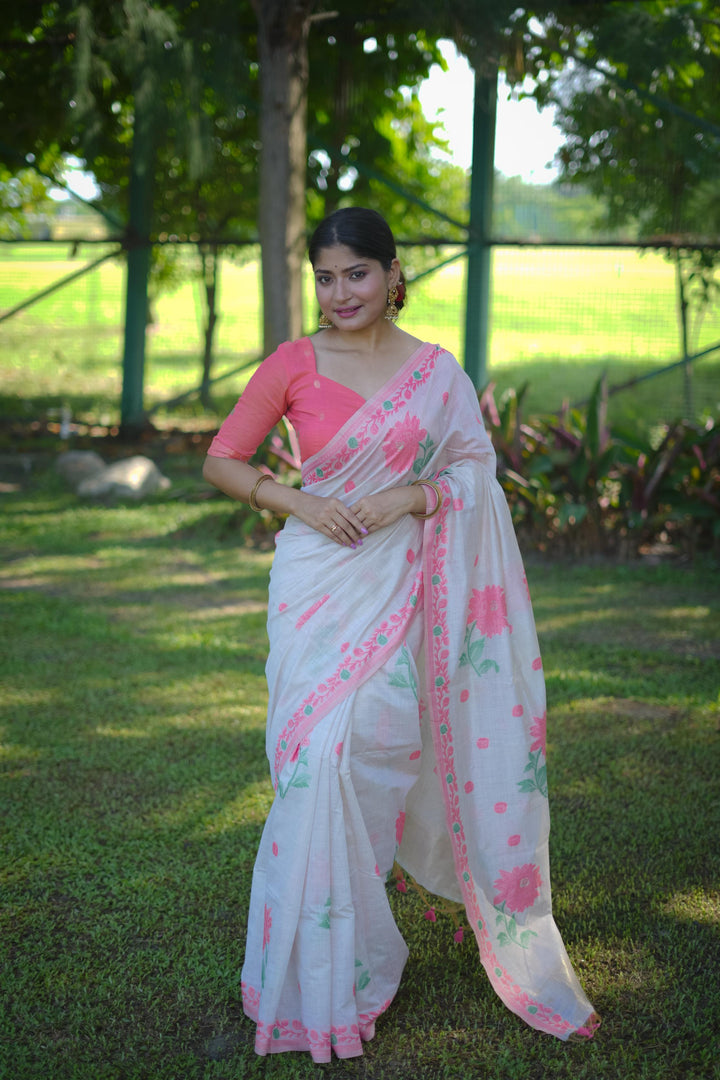 Muga-Cotton Jamdani Weaving Saree | Elegant for Weddings & Special Events