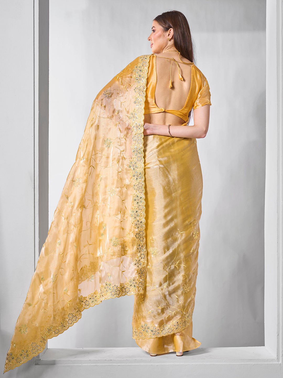 Designer Embroidered Burburry Saree with Art-Silk Blouse | Special Event Elegance