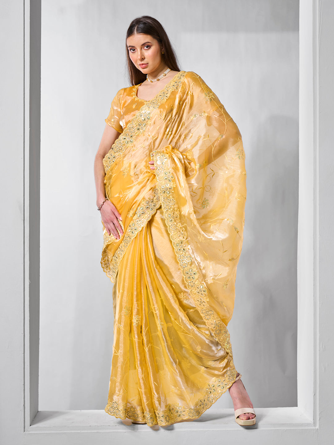 Designer Embroidered Burburry Saree with Art-Silk Blouse | Special Event Elegance