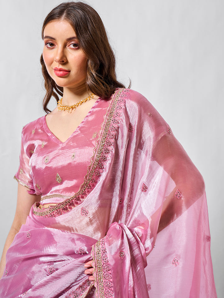 Designer Embroidered Burburry Saree | Art-Silk Blouse for Special Events