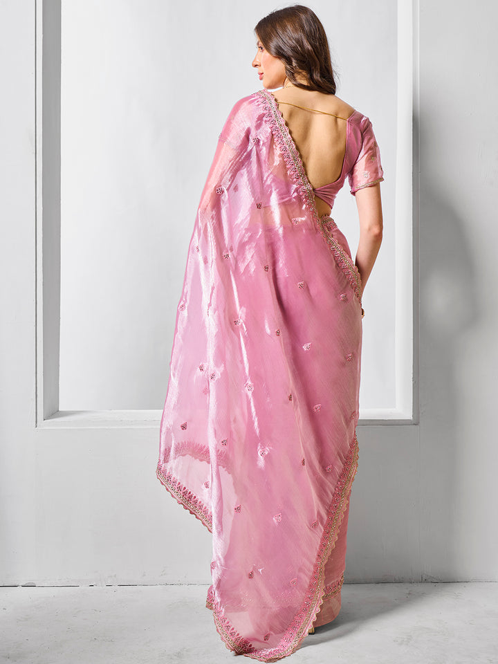 Designer Embroidered Burburry Saree | Art-Silk Blouse for Special Events