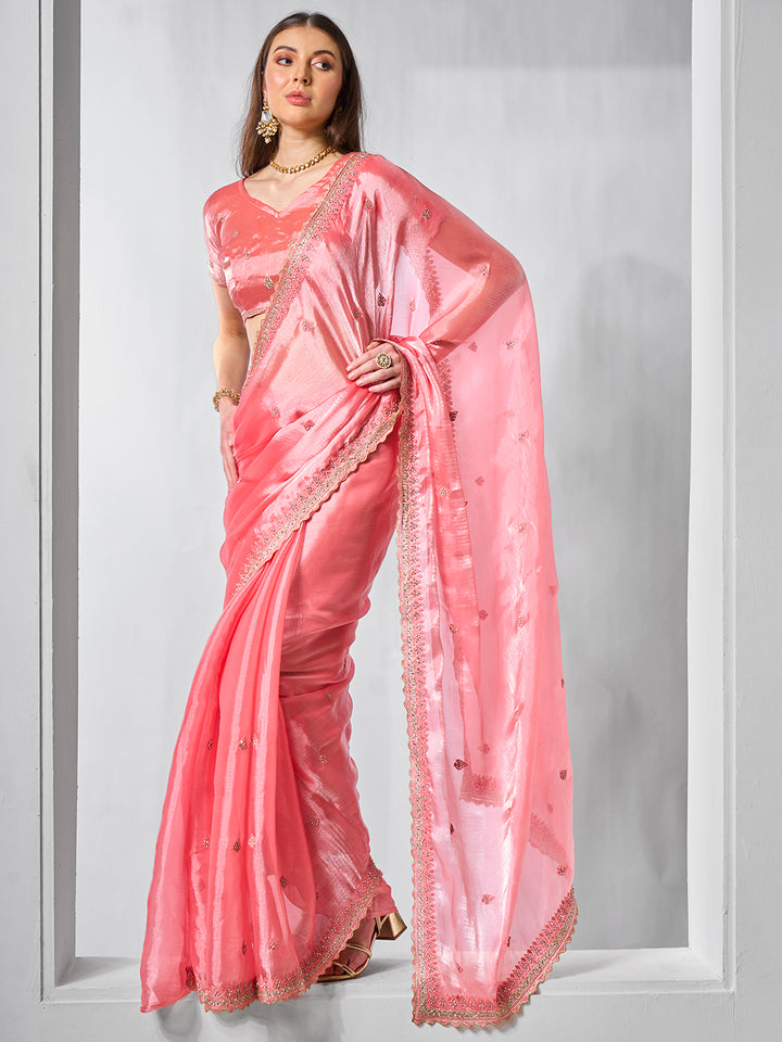 Designer Embroidered Burburry Saree | Art-Silk Blouse for Special Events