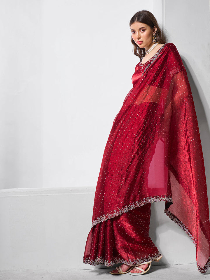 Designer Burberry Saree with Swarovski Work | Art-Silk Blouse for Special Events