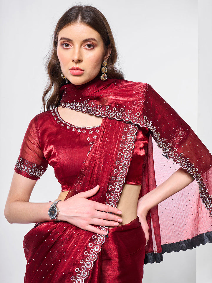 Designer Burberry Saree with Swarovski Work | Art-Silk Blouse for Special Events