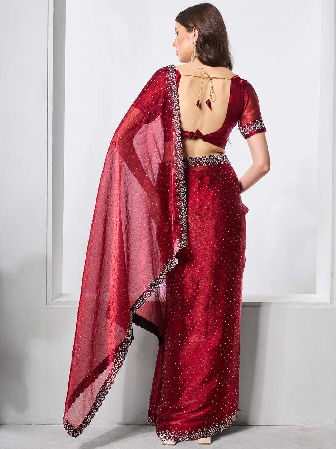 Designer Burberry Saree with Swarovski Work | Art-Silk Blouse for Special Events