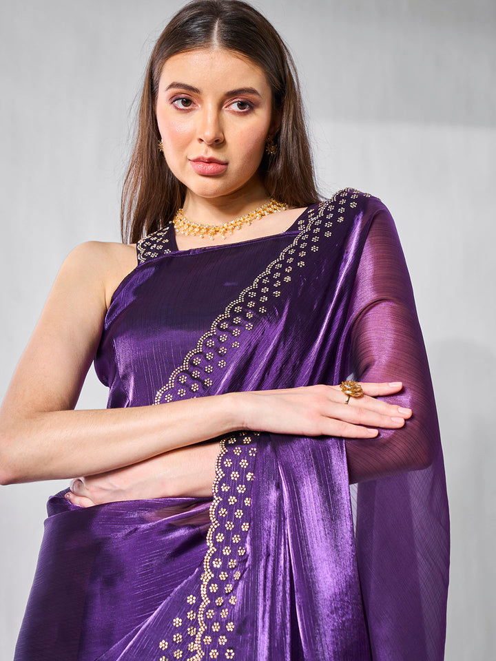 Designer Burburry Saree with Swarovski Work | Art Silk Blouse for Events