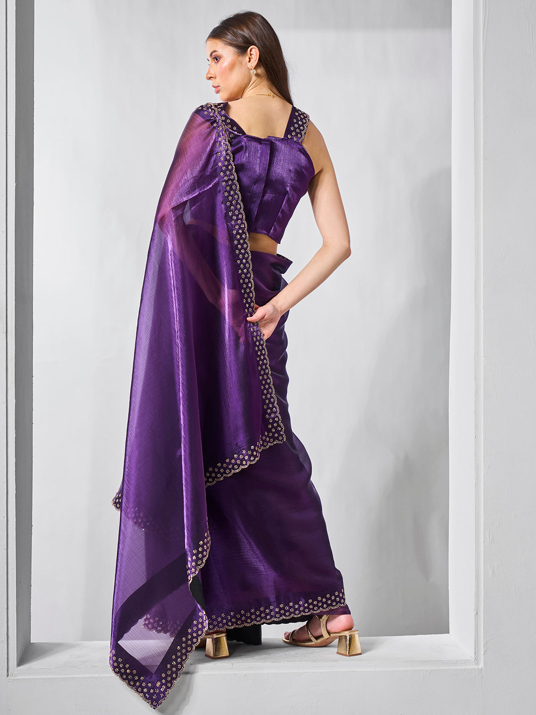 Designer Burburry Saree with Swarovski Work | Art Silk Blouse for Events