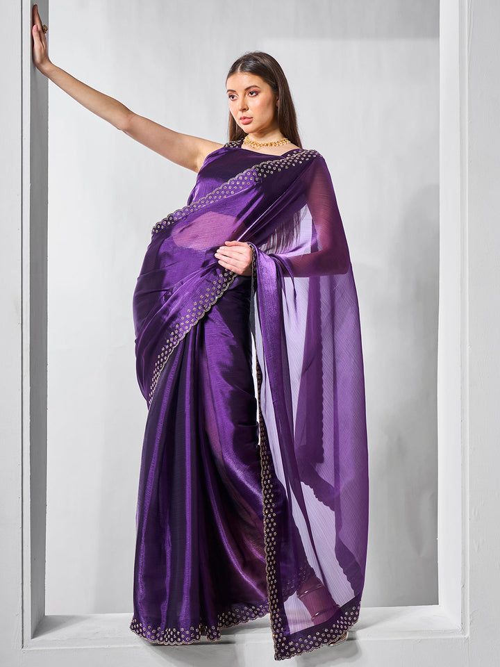 Designer Burburry Saree with Swarovski Work | Art Silk Blouse for Events