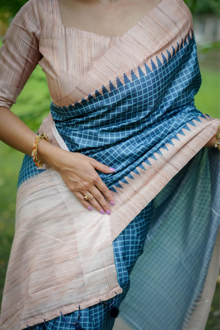 Tussar Silk Saree | Wevon Kantha Designer Print | Special Event & Wedding