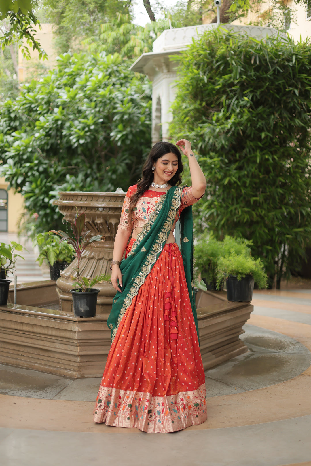 Designer Cosmos Jacquard Lehenga | Meenakari Woven & Embroidery Work Set