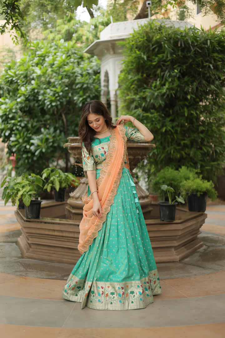 Designer Cosmos Jacquard Lehenga | Meenakari Woven & Embroidery Work Set