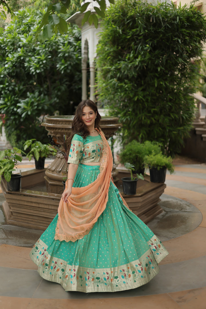 Designer Cosmos Jacquard Lehenga | Meenakari Woven & Embroidery Work Set