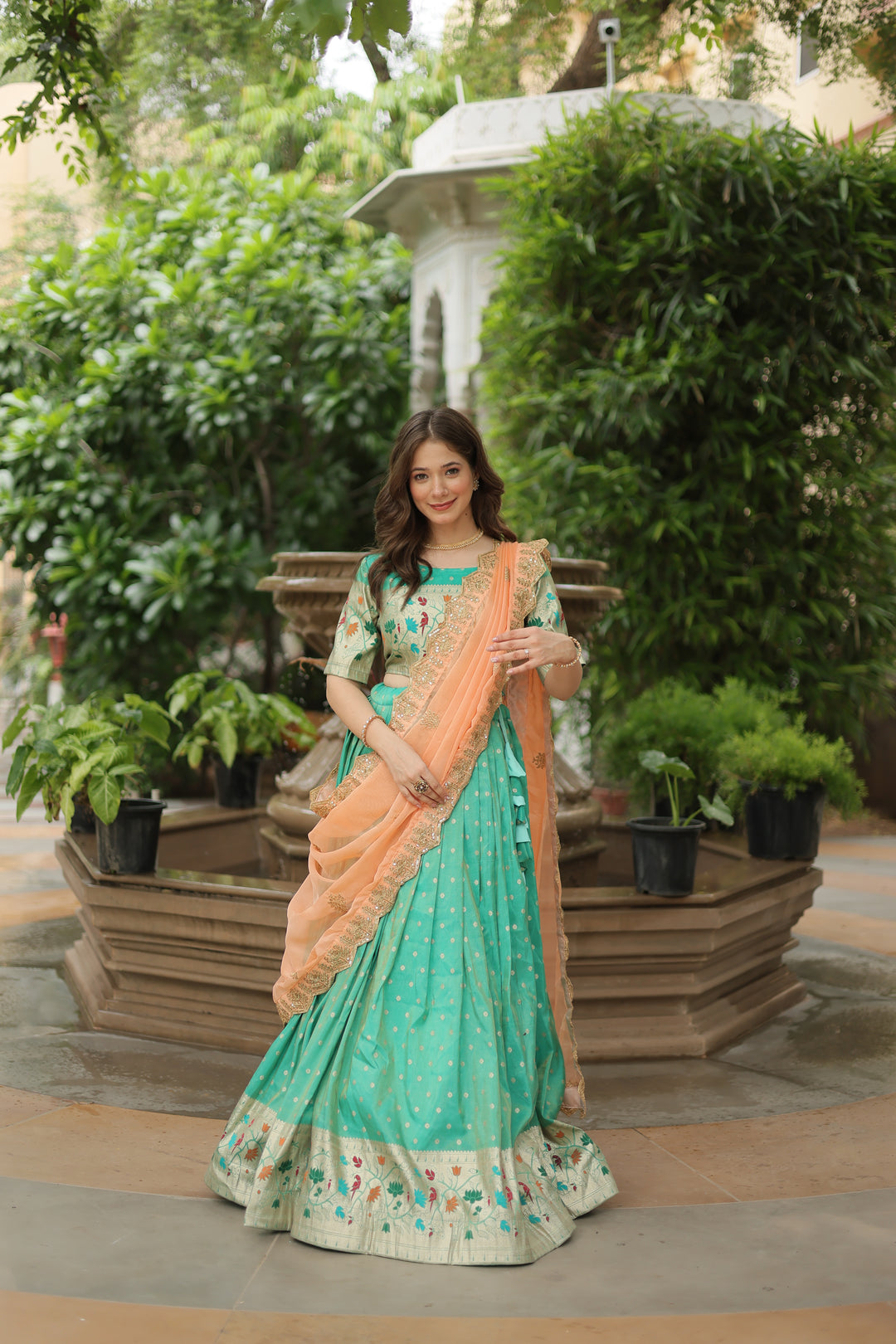 Designer Cosmos Jacquard Lehenga | Meenakari Woven & Embroidery Work Set