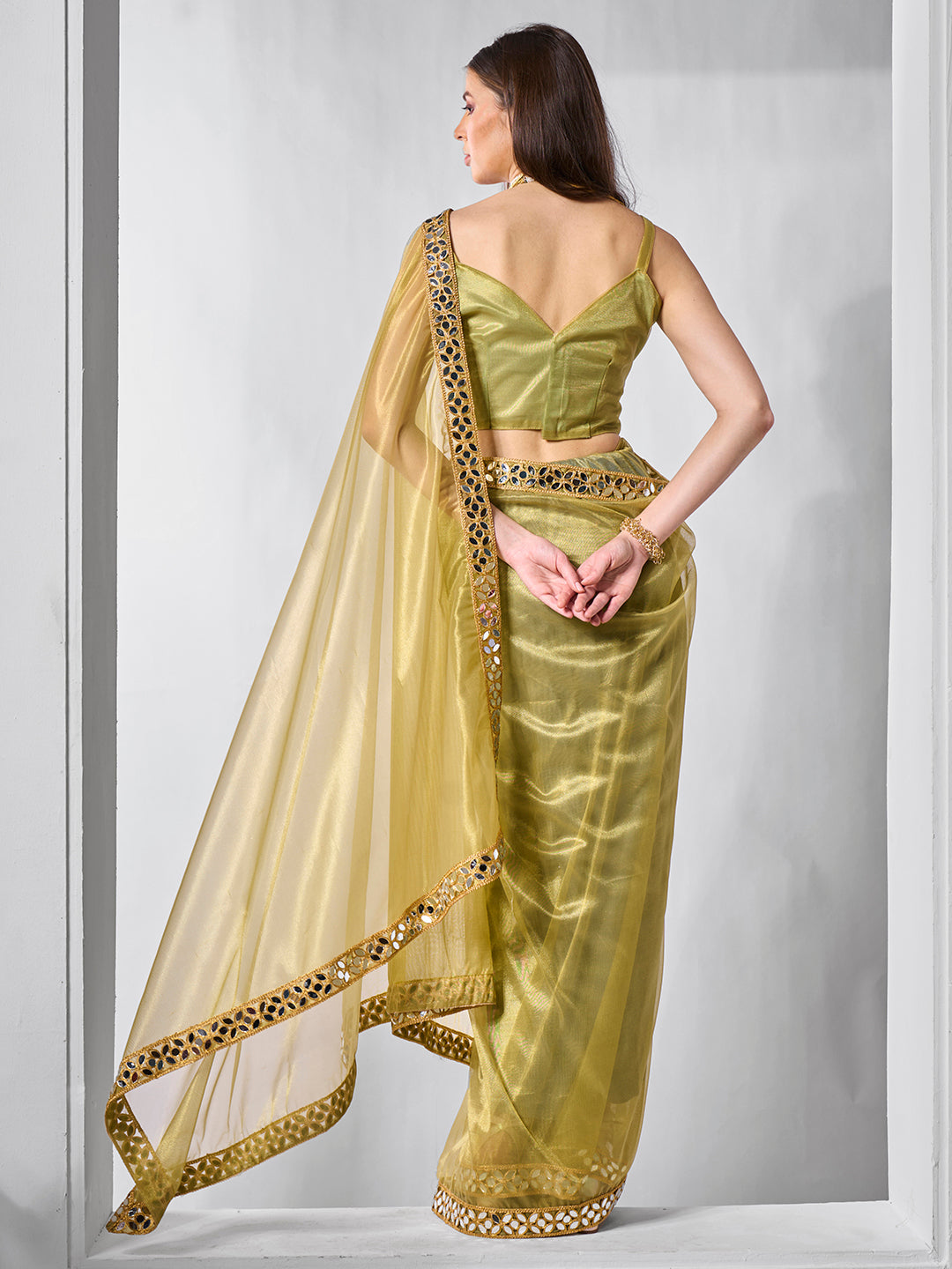 Golden Tissue Net Saree | Art Silk Blouse | Solid Gold-Cotted | Wedding & Festive