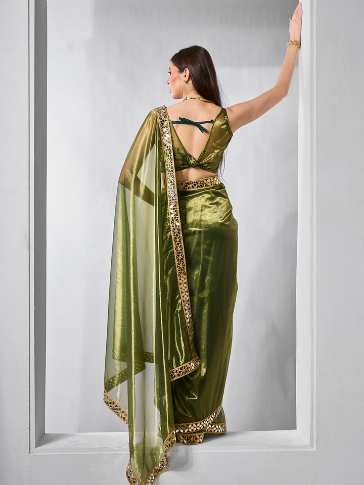 Golden Tissue Net Saree | Art Silk Blouse | Solid Gold-Cotted | Wedding & Festive