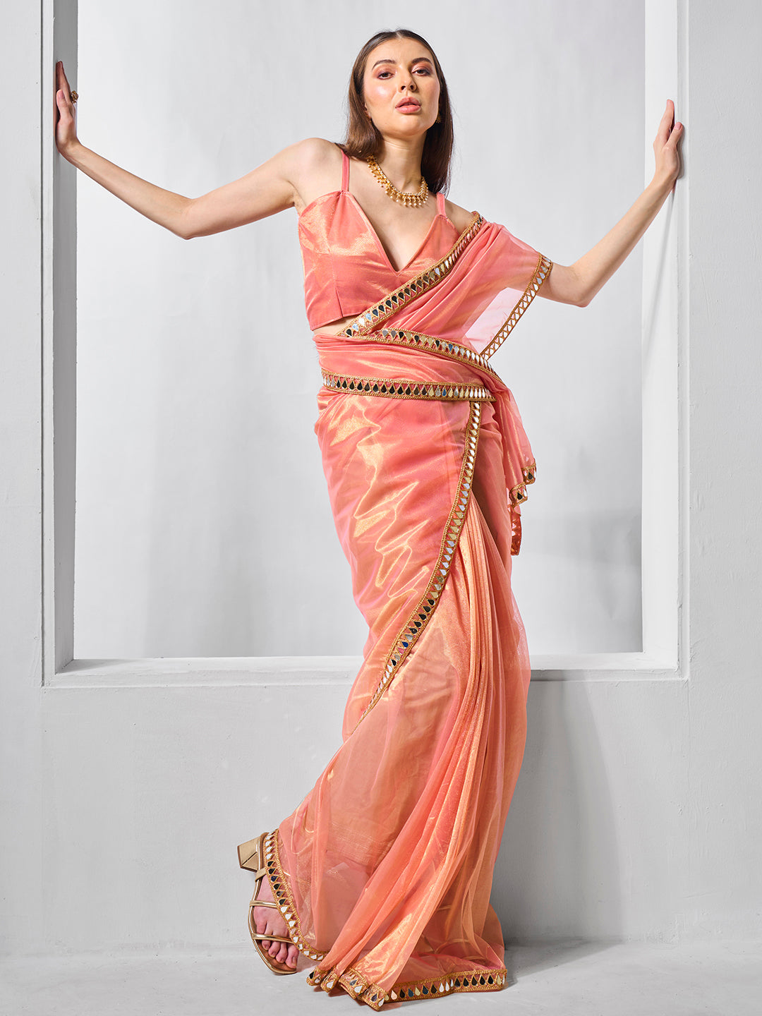 Elegant Gold Tissue Net Saree | Art Silk Blouse | Special Event & Wedding