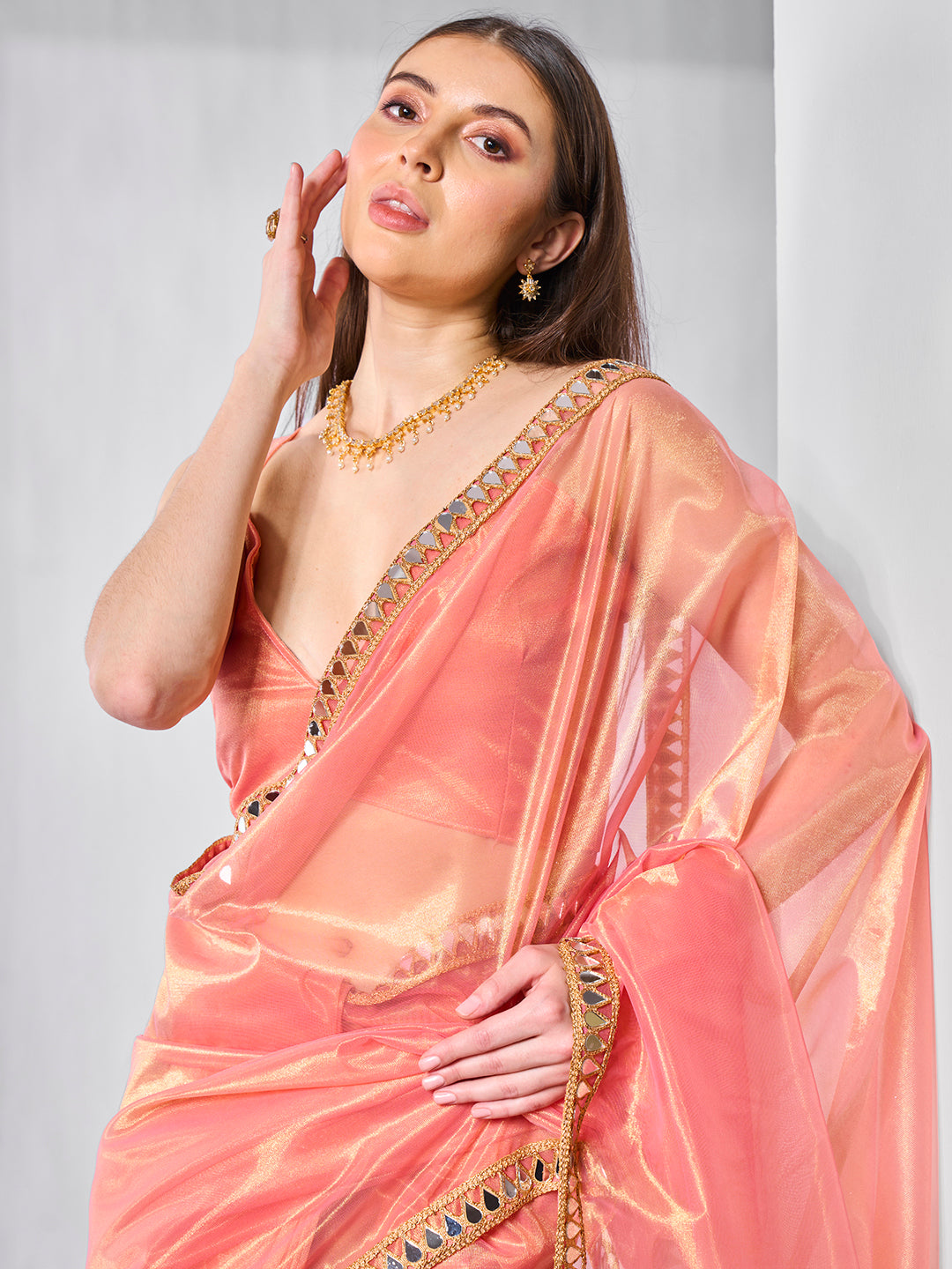 Elegant Gold Tissue Net Saree | Art Silk Blouse | Special Event & Wedding