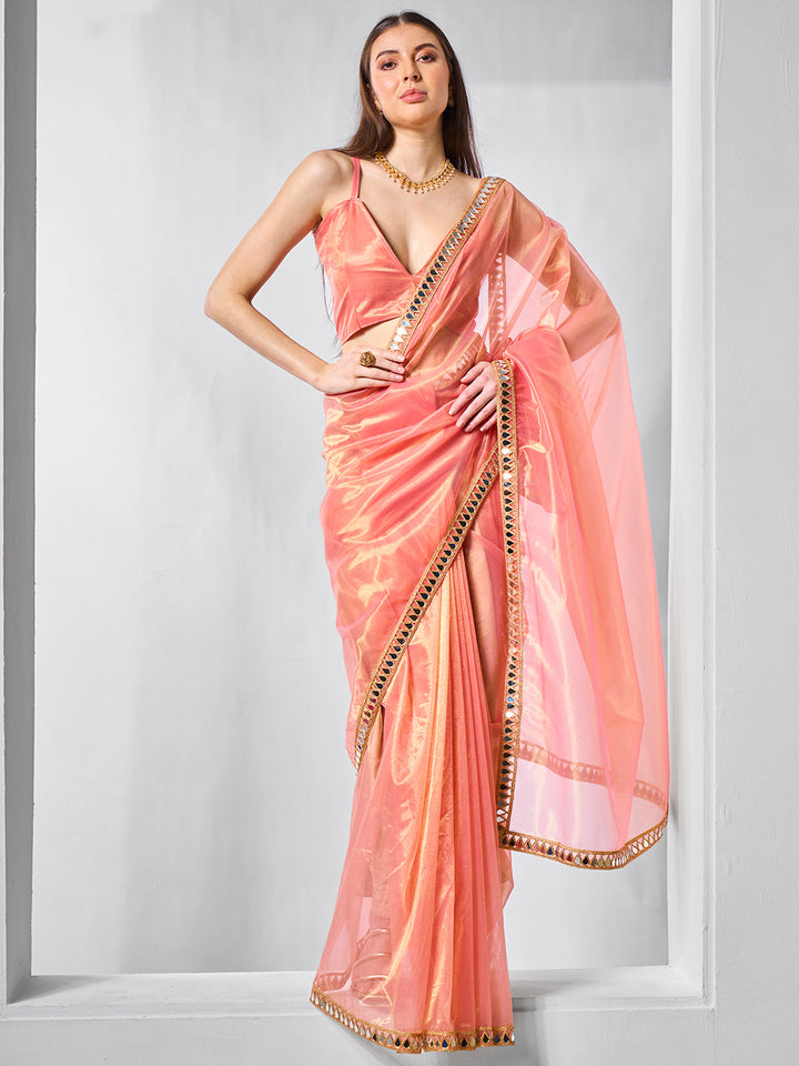 Elegant Gold Tissue Net Saree | Art Silk Blouse | Special Event & Wedding