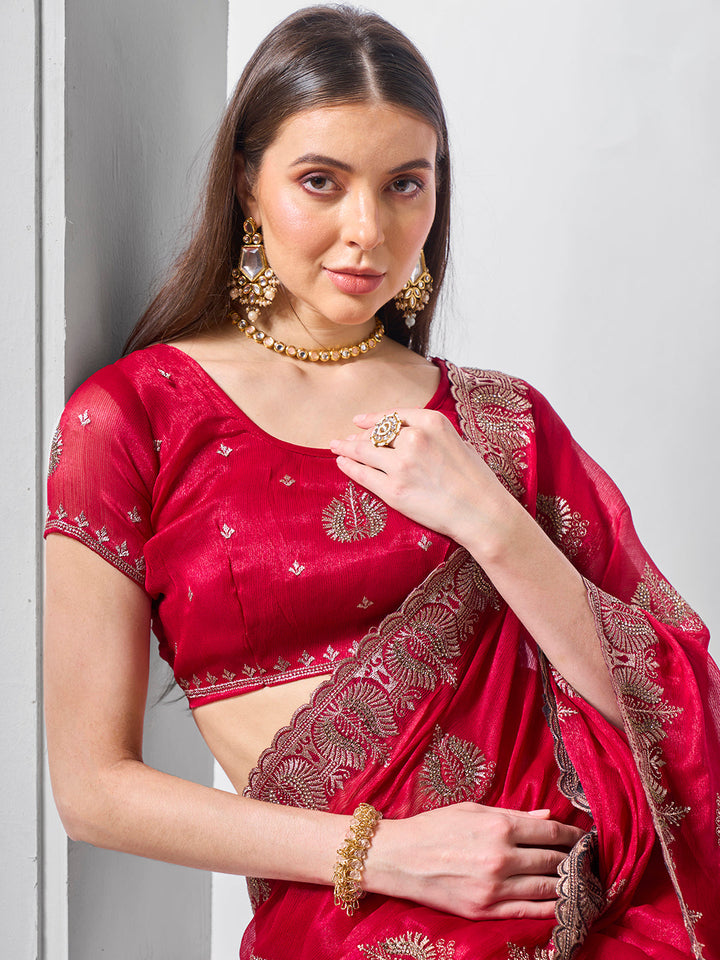 Designer Embroidered Sitara Chiffon Saree | Art Silk Blouse for Special Events