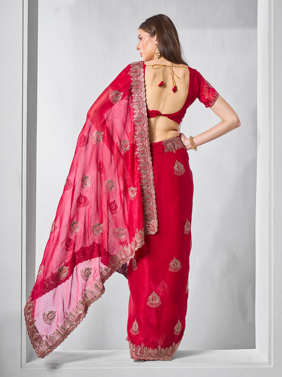 Designer Embroidered Sitara Chiffon Saree | Art Silk Blouse for Special Events