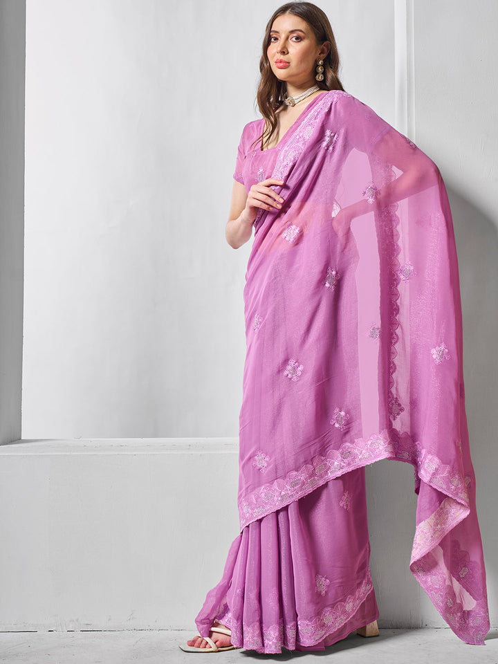 Designer Embroidery Work Shimmer-Chiffon Saree | Special Event Elegance