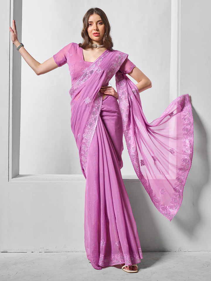 Designer Embroidery Work Shimmer-Chiffon Saree | Special Event Elegance