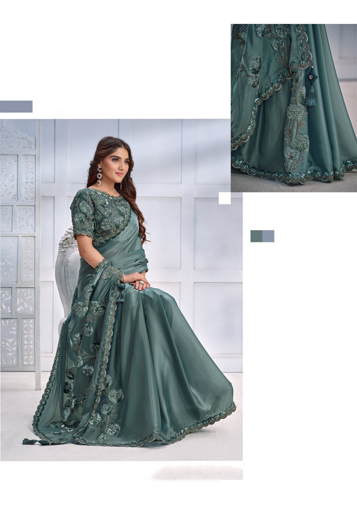 Elegant Crepe-Satin Silk Saree | Cord, Sequence & Stone Work for Events