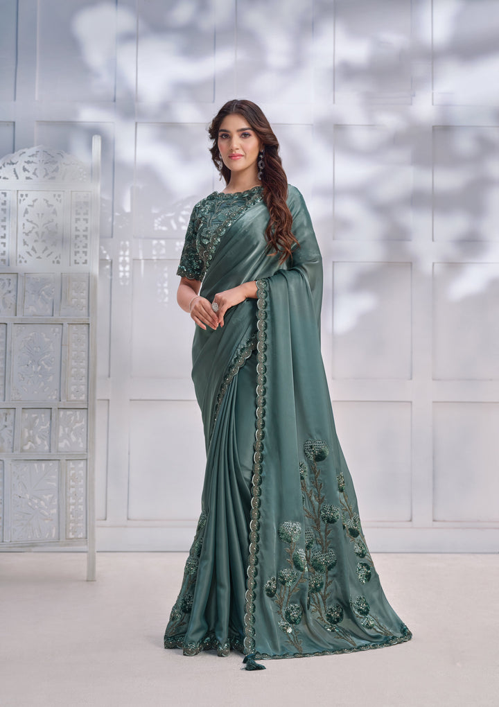 Elegant Crepe-Satin Silk Saree | Cord, Sequence & Stone Work for Events