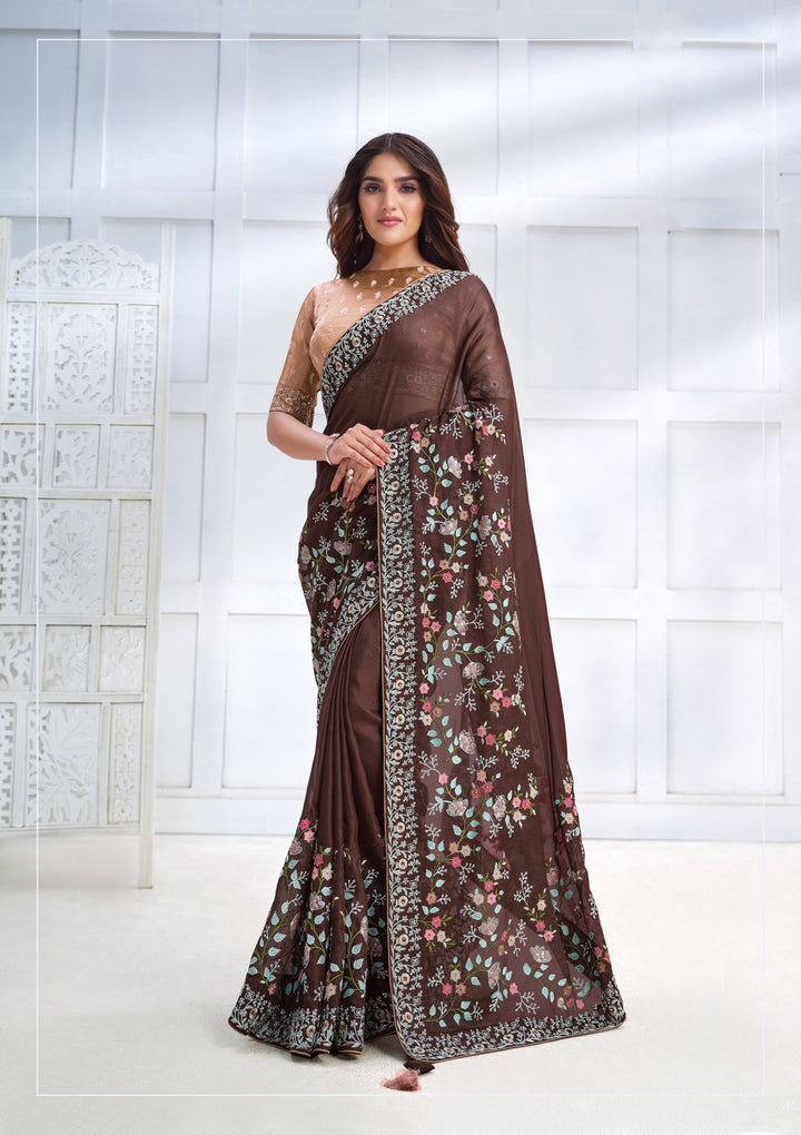 Two-Tone Georgette Silk Saree | Sequence-Embroidered & Stone Work