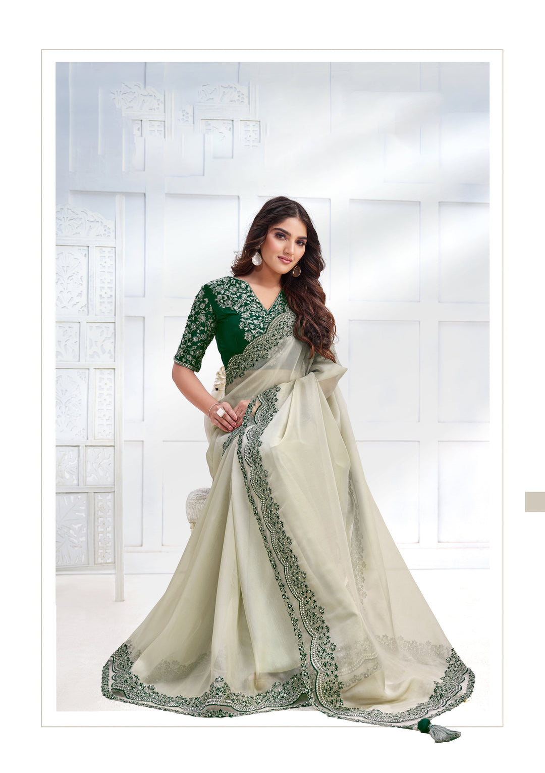 Elegant Sequence-Embroidered Net-Organza Saree | Premium Satin-Crepe Blouse