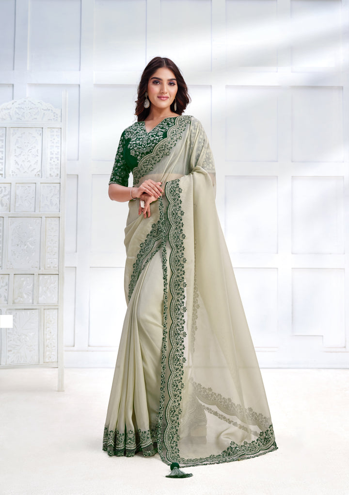 Elegant Sequence-Embroidered Net-Organza Saree | Premium Satin-Crepe Blouse